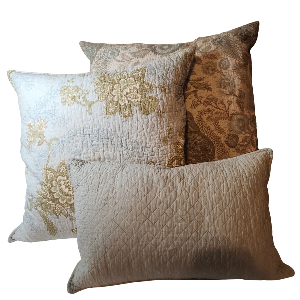 Floral Quilted Tapestry Throw Pillow Set Sage Green Blue Cottagecore 3 Piece